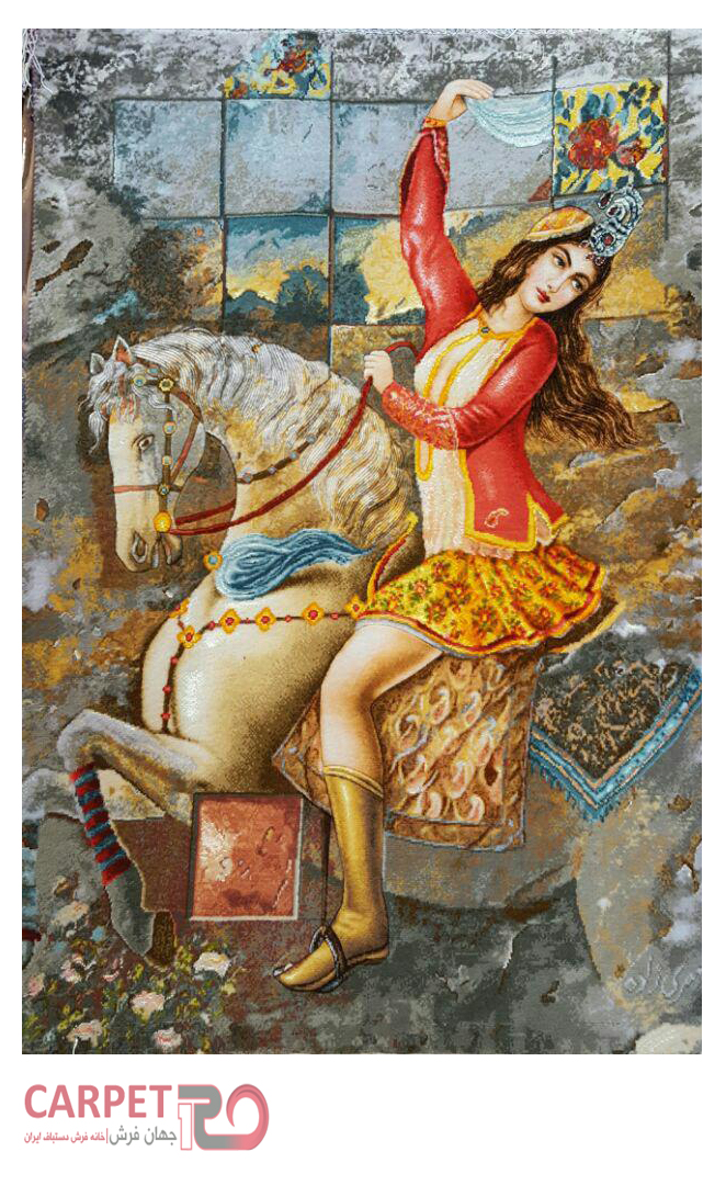 تابلو فرش دستباف دختر قاجار اسب سوار