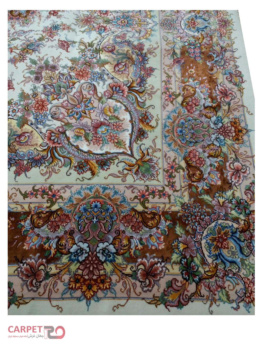 فرش دستباف تک 9متری طرح خطیبی حاشیه و ترنج ابریشم