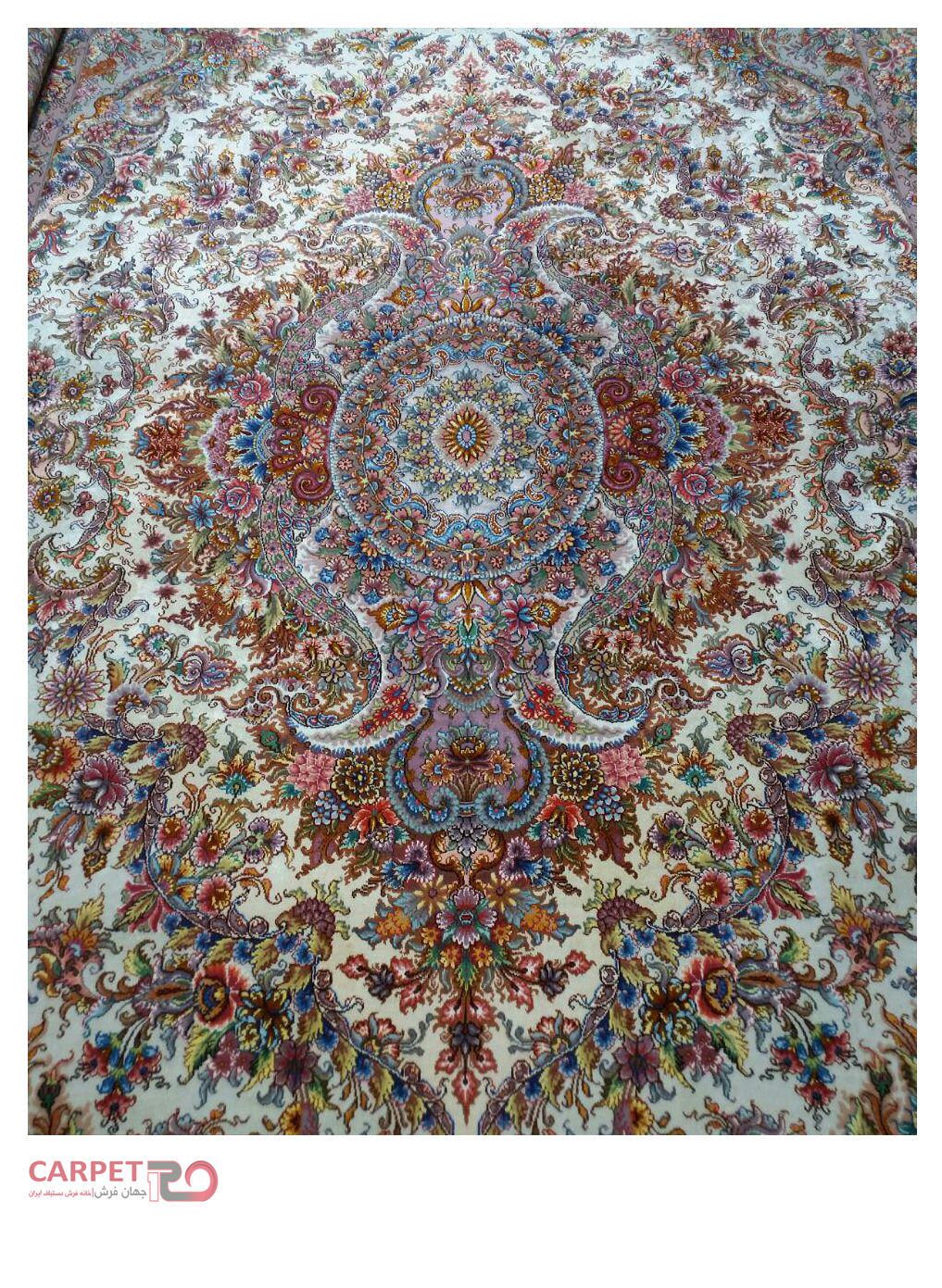 جفت فرش دستباف 6متری نقشه خطیبی گل ابریشم