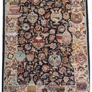 قالیچه دستباف طرح کاسه کوزه زمینه سورمه ای (96)