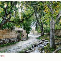 تابلو فرش دستباف کوچه باغ روستایی چله ابریشم (271)