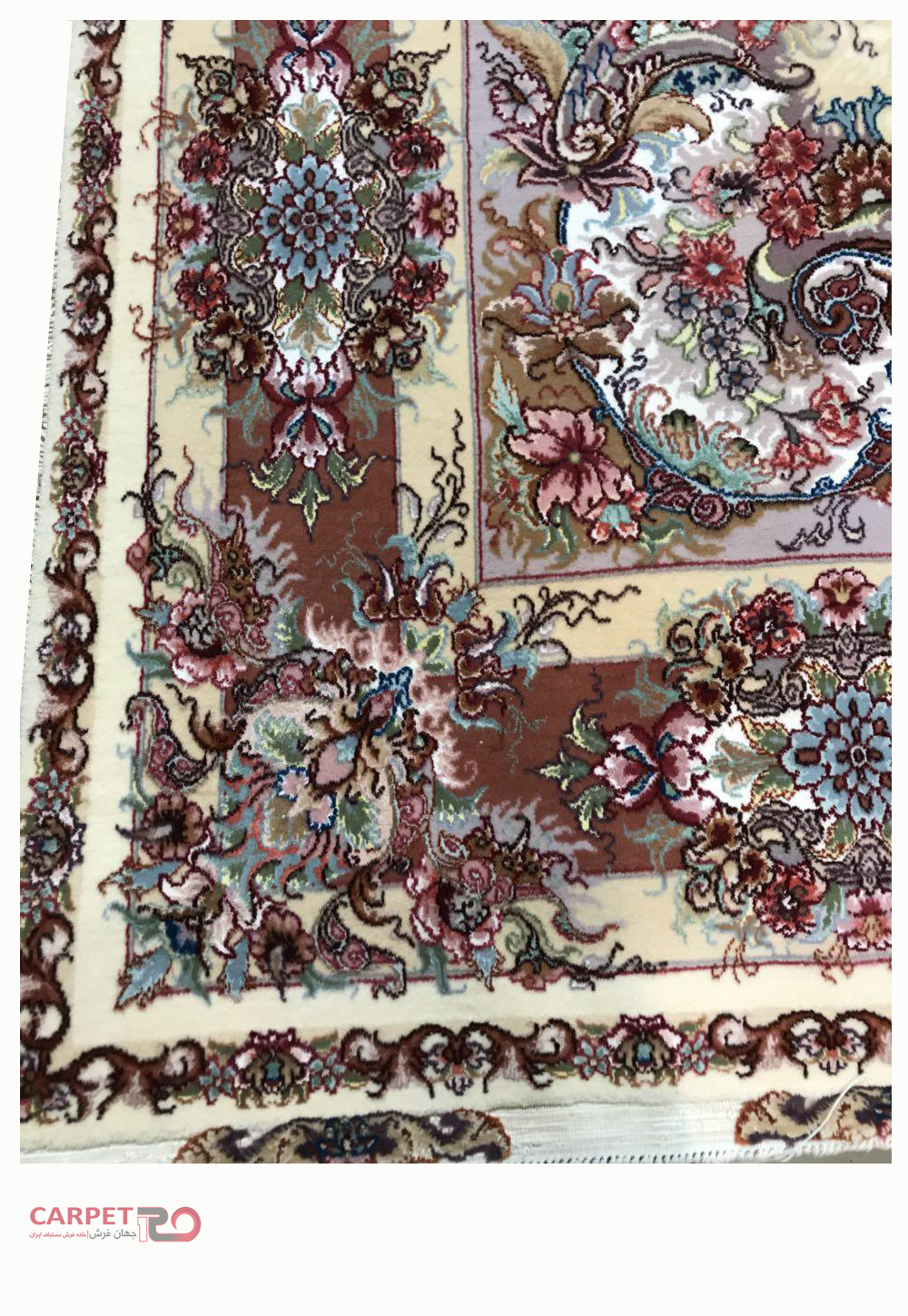 جفت فرش دستباف 6متری طرح خطیبی گل ابریشم (30)