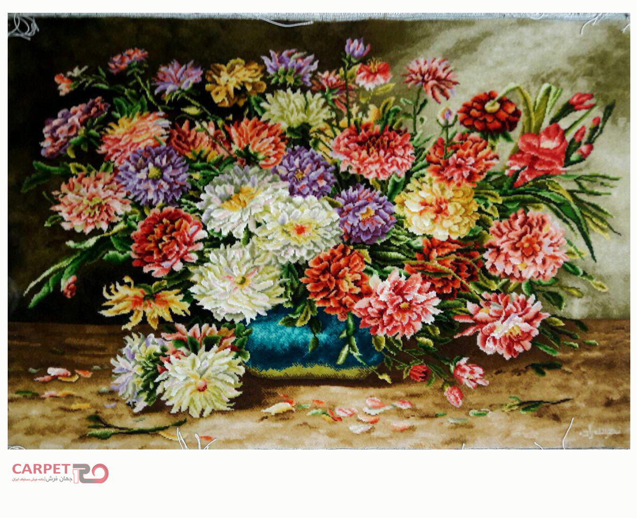 تابلو فرش دستباف طرح گل و گلدان چله ابریشم (347)