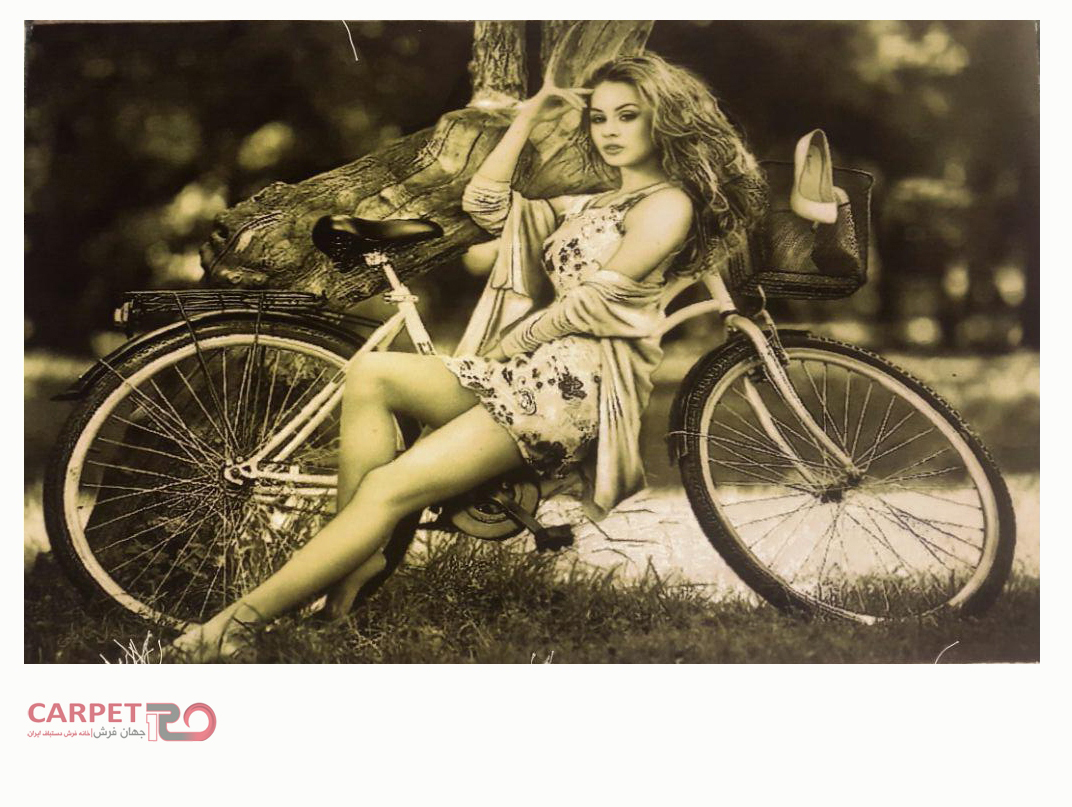 تابلو فرش دستباف طرح دختر دوچرخه سوار چله ابریشم (14)