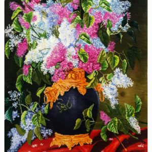 تابلو فرش دستباف طرح گل و گلدان چله ابریشم (368)