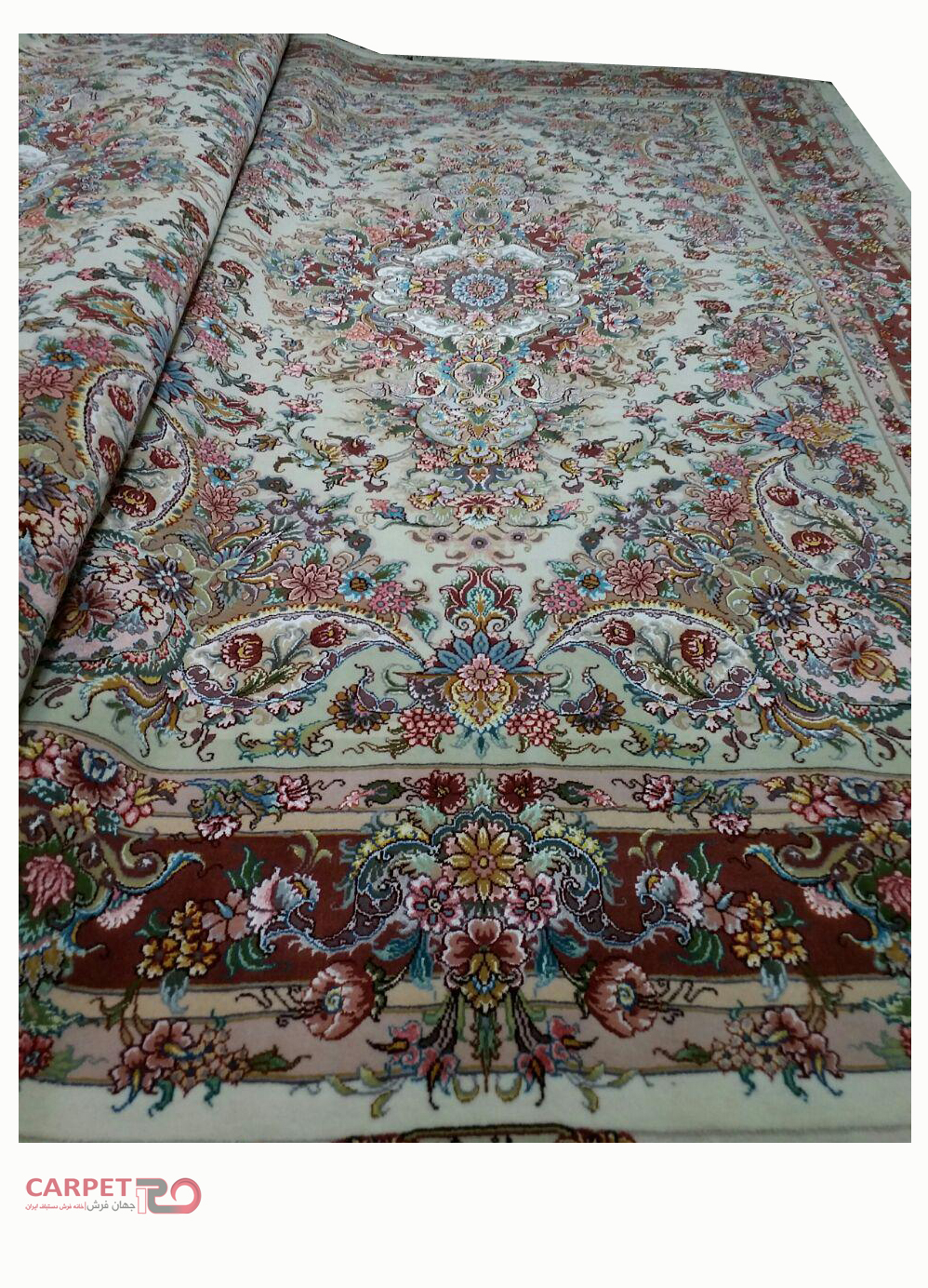 جفت فرش دستباف 6 متری طرح خطیبی گل ابریشم (92)