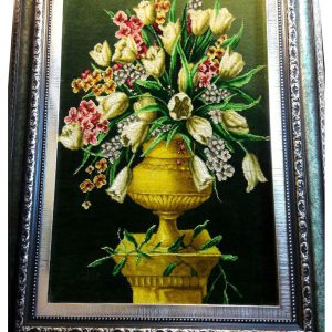 تابلو فرش دستباف طرح گل آنتیک چله ابریشم (395)