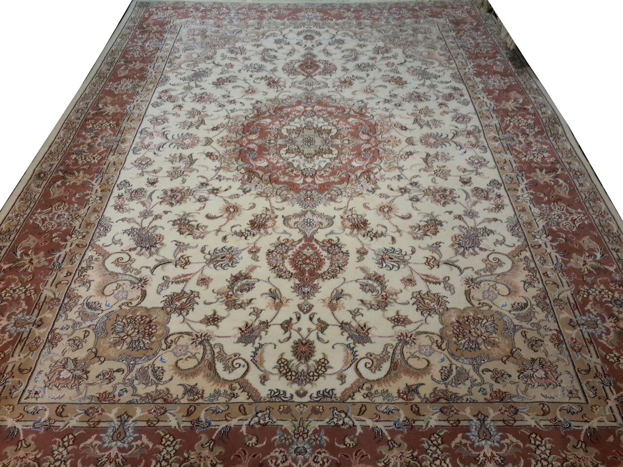 جفت فرش دستباف 6متری طرح لچک ترنج گل ابریشم (378)