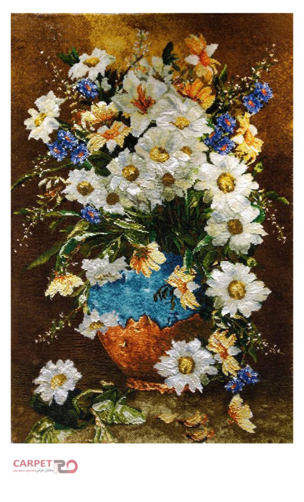تابلو فرش دستباف طرح گل طولی چله ابریشم تبریز (118)