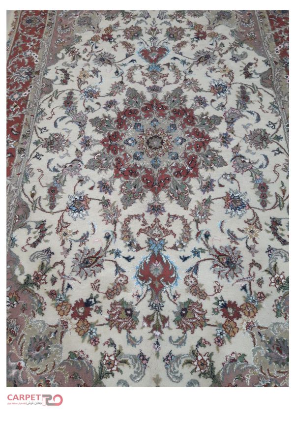 جفت فرش دستباف 6متری لچک ترنج گل ابریشم (136)