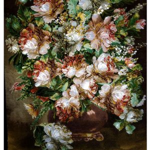 تابلو فرش دستباف طرح گل و گلدان چله ابریشم بافت تبریز (125)