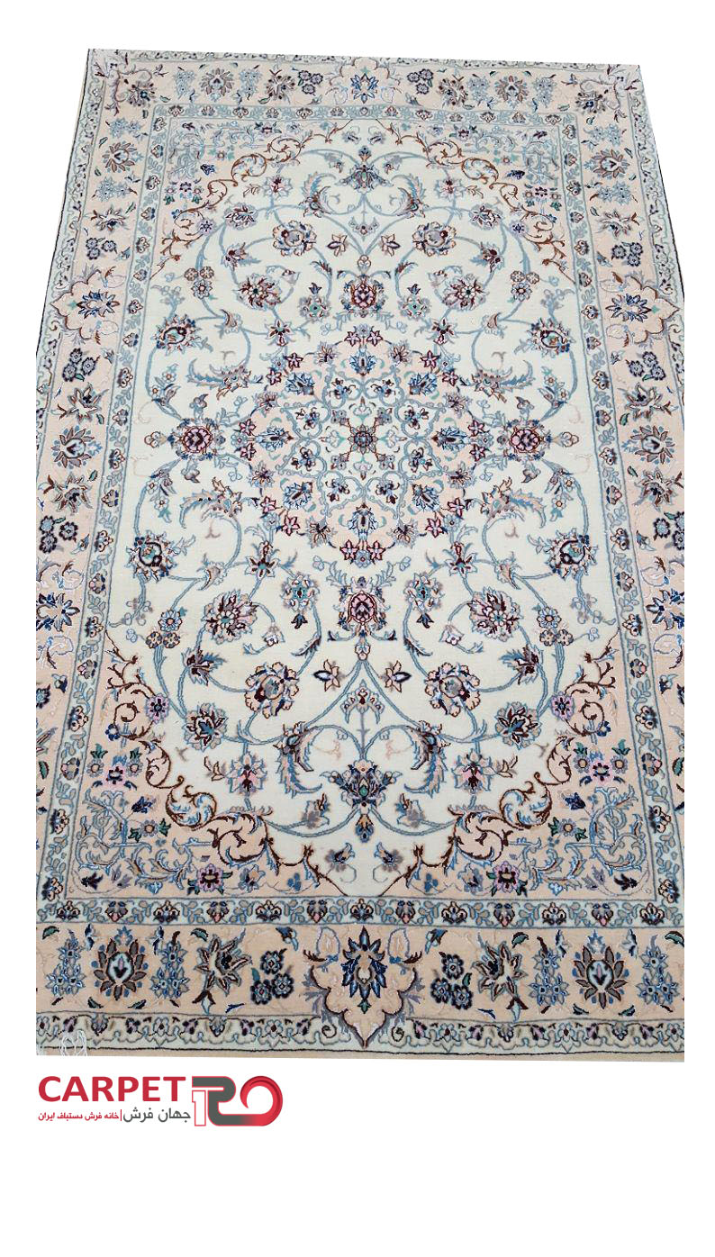 قالیچه دستباف طرح لچک ترنج گل ابریشم بافت نایین (4)