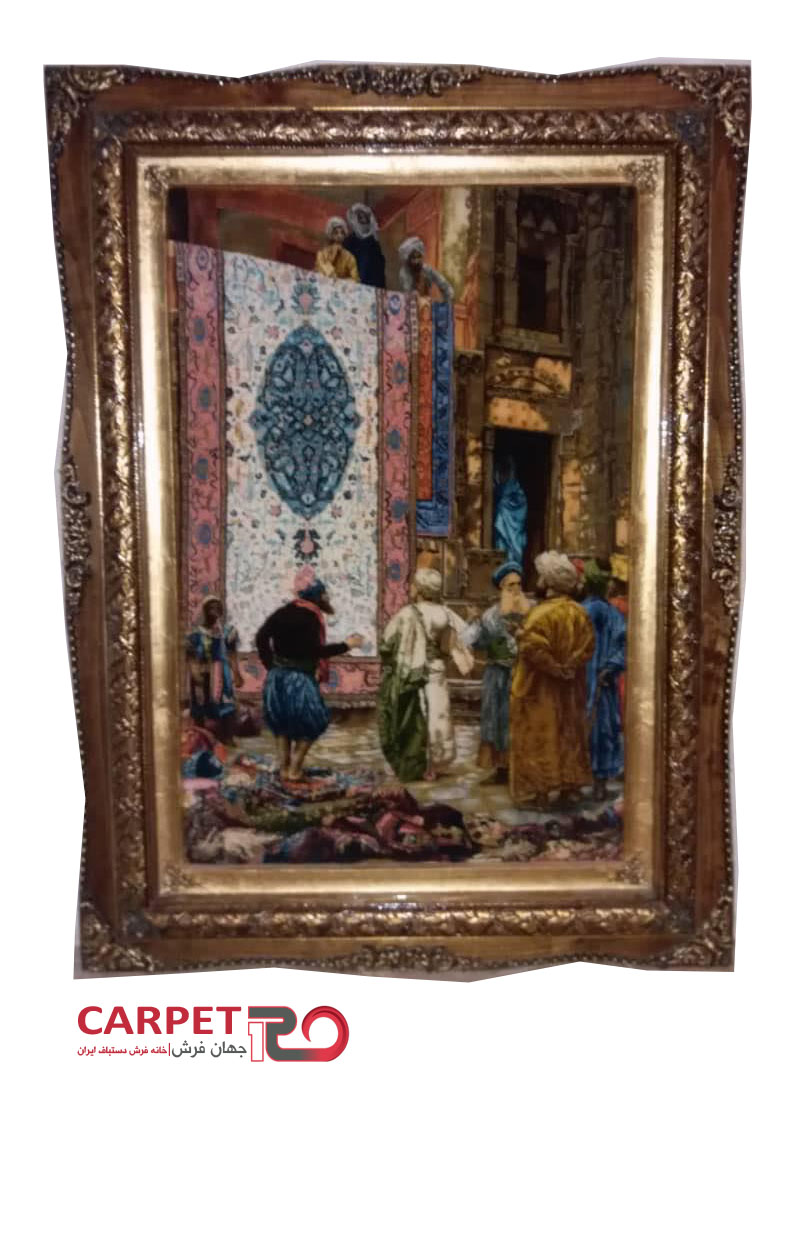 تابلو فرش دستباف طرح بازار قاهره مصر چله ابریشم برجسته بافت تبریز (15)