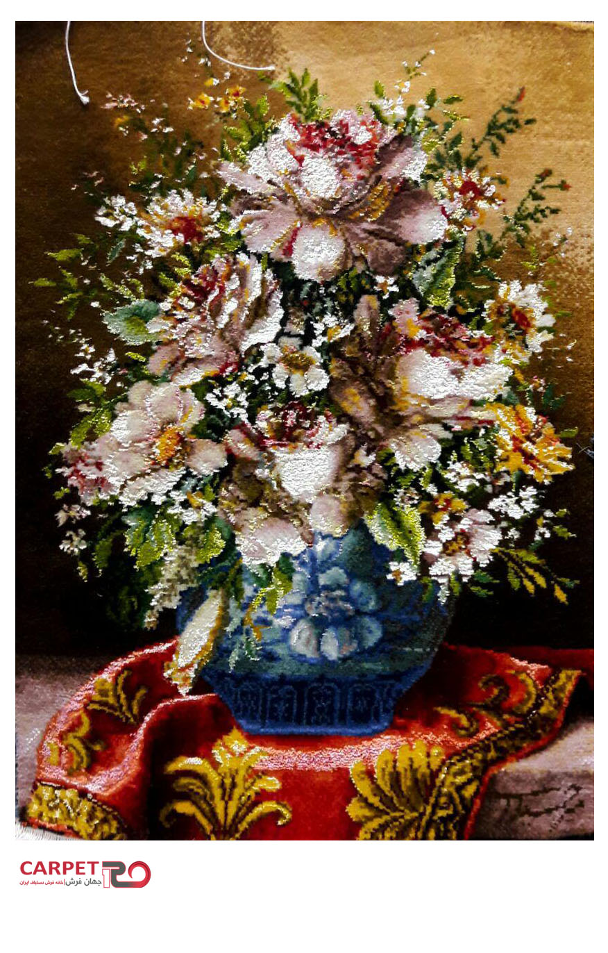 تابلو فرش دستباف طرح گل و گلدان بافت تبریز (483)