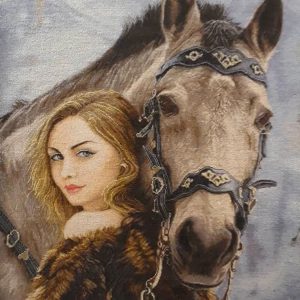 تابلو فرش دستباف مدل دختر اسب سوار